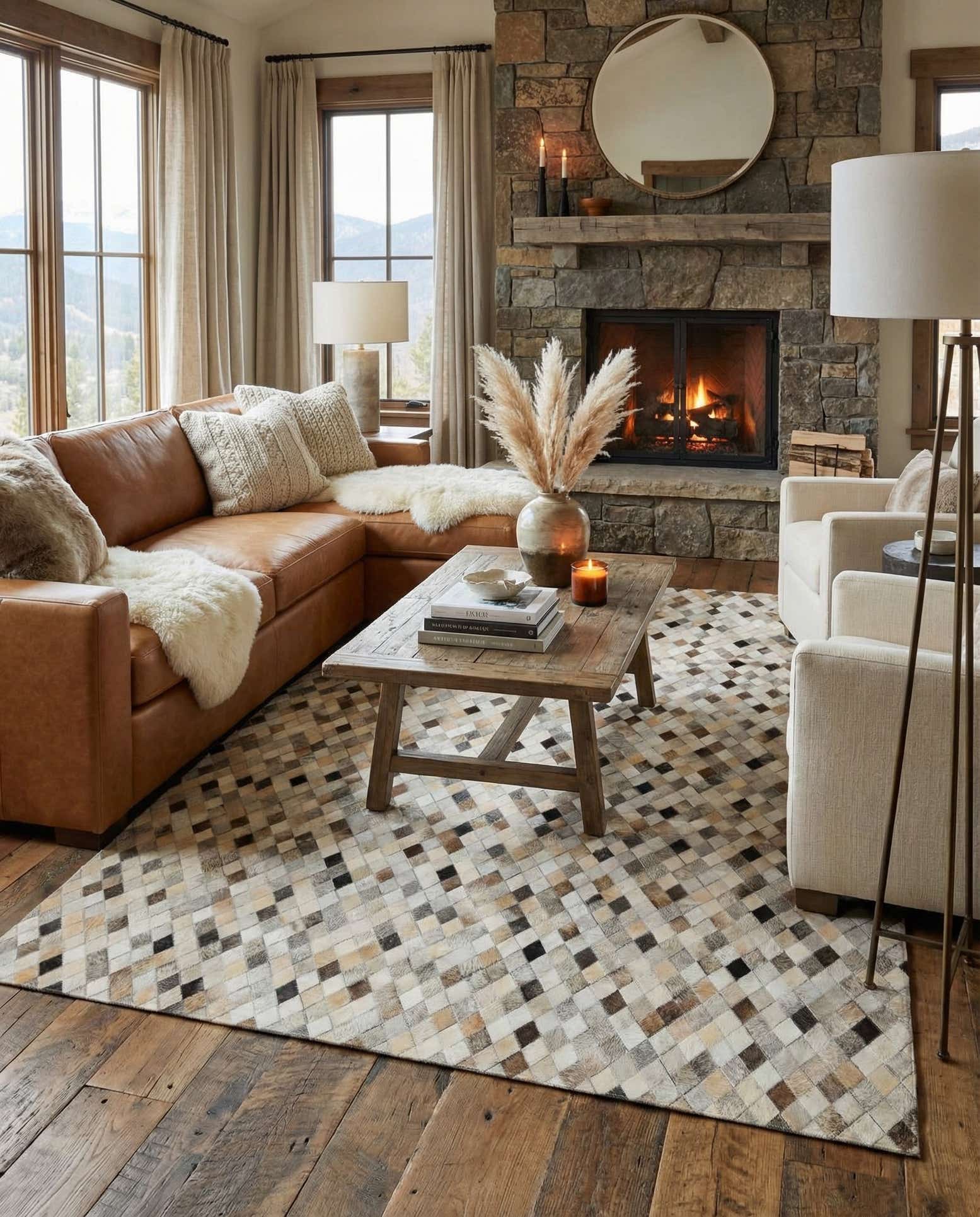 5' 8 x 8' Cowhide - Patchwork Rug
