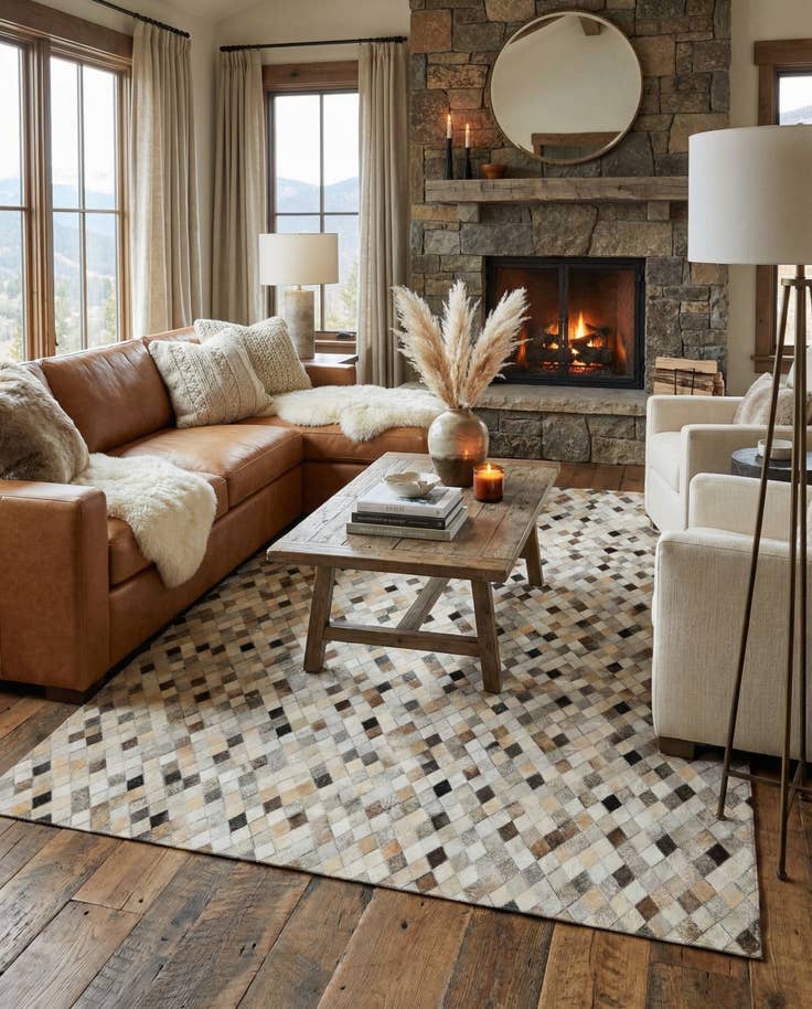 Detail image of 5' 8 x 8' Cowhide - Patchwork Rug