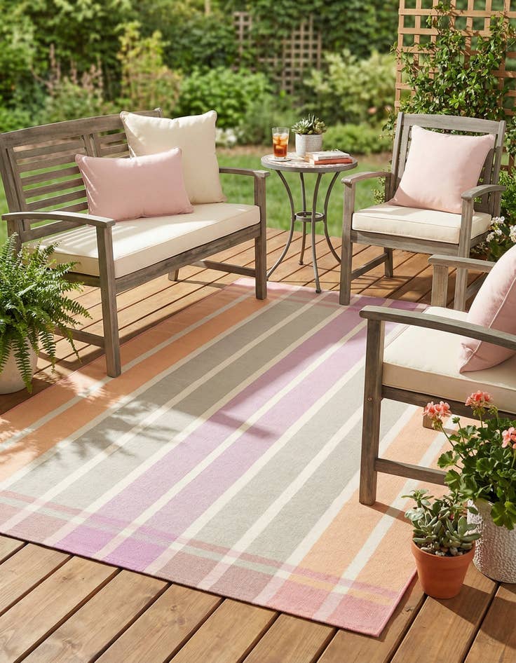 Detail image of 5' 3 x 8'  Washable Striped Indoor / Outdoor Rug