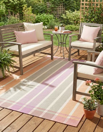 Pink and Lavender Easy-Clean Striped Indoor / Outdoor Rug