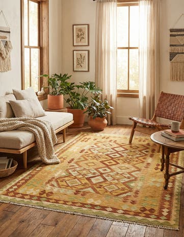 4' 7 x 6' 7 Hand Woven Kilim Waziri Wool Rug