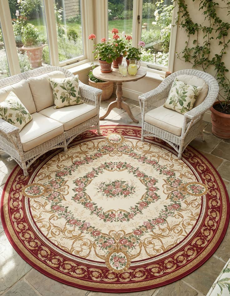 Detail image of 10' x 10' Easy-Clean Traditional Indoor / Outdoor Round Rug