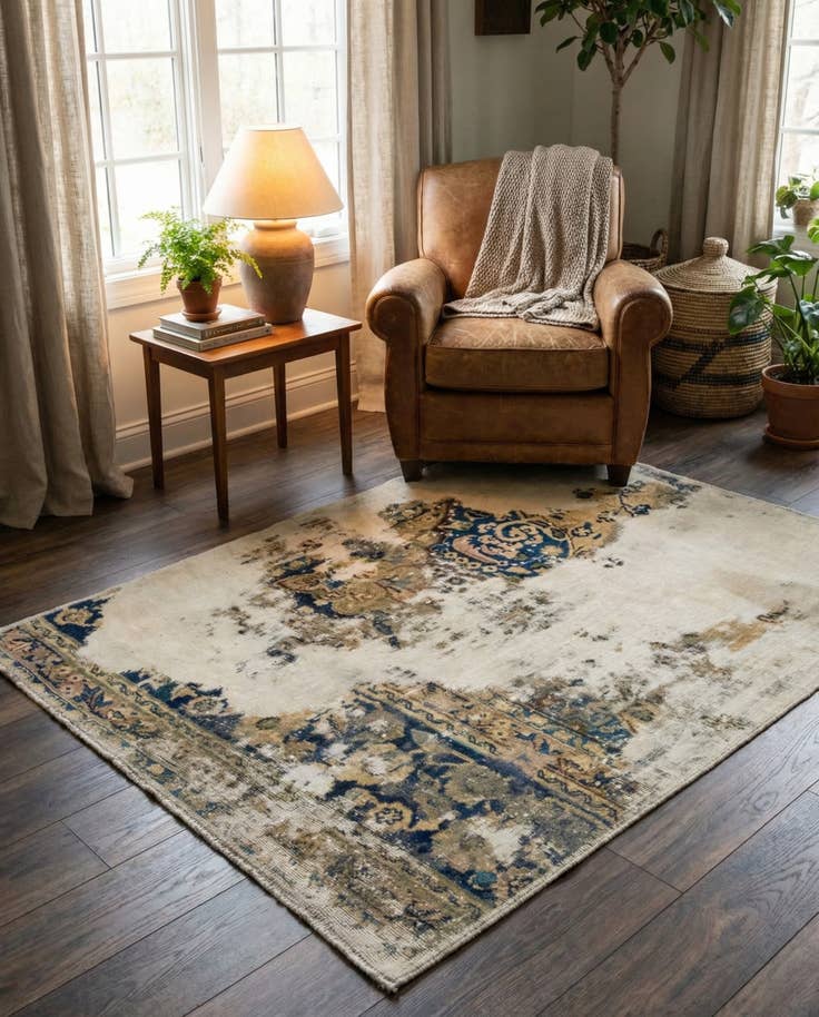 Detail image of 3' 10 x 4' 5 Hand Knotted Ultra Vintage Persian Wool Square Rug