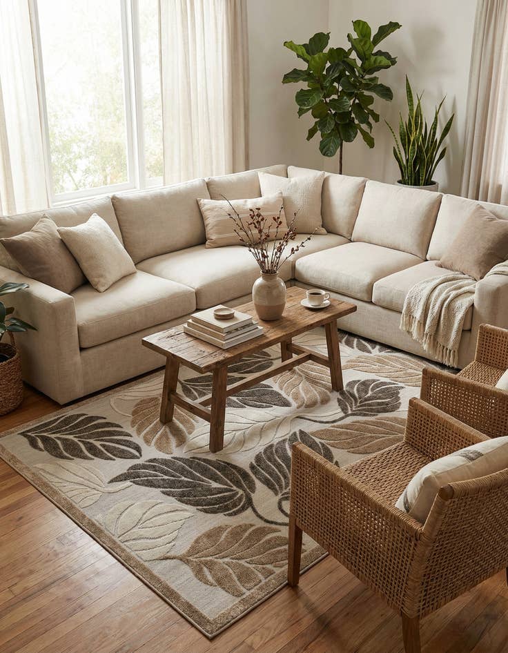 Detail image of 6' x 9'  Washable Botanical Indoor / Outdoor Rug