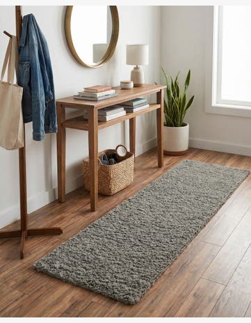 Cloud Gray Solid Shag Runner Rug