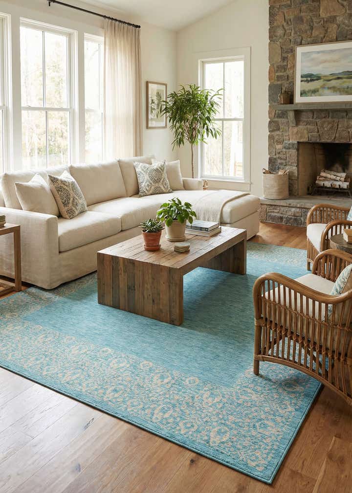 10' 8 x 10' 8 Easy-Clean Border Indoor / Outdoor Square Rug