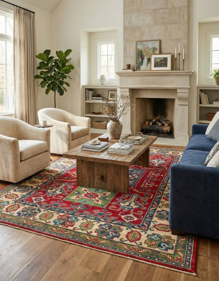 Detail image of  6' x 9'  Hand Knotted Kazak Rug