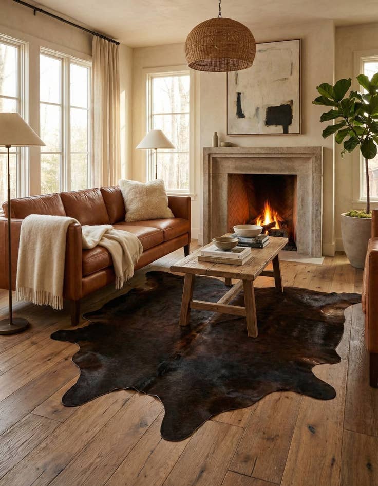 Detail image of 5' 5 x 5' 9 Cowhide Leather Square Rug