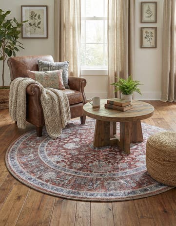 Antique Red Washable Yara Round Rug