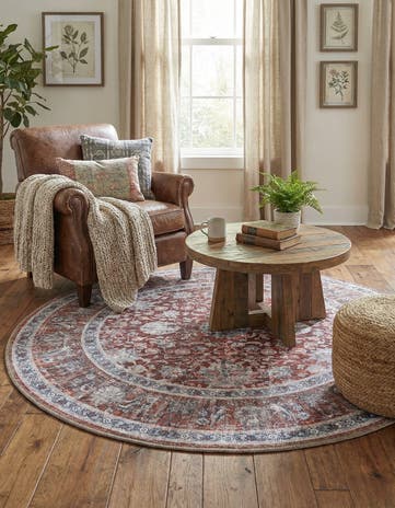 Antique Red Washable Yara Round Rug