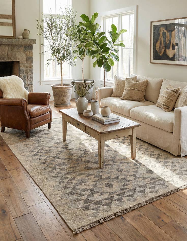 Detail image of  3' 10 x 6'  Hand Woven Kilim Maymana Wool Rug