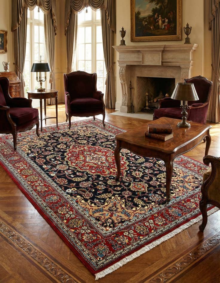 Detail image of 4' 8 x 6' 6  Hand Knotted Qom Persian Rug