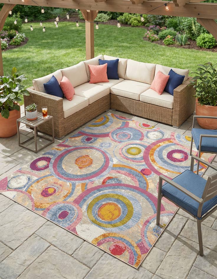 Detail image of 7' 10 x 7' 10  Washable Modern Indoor / Outdoor Square Rug