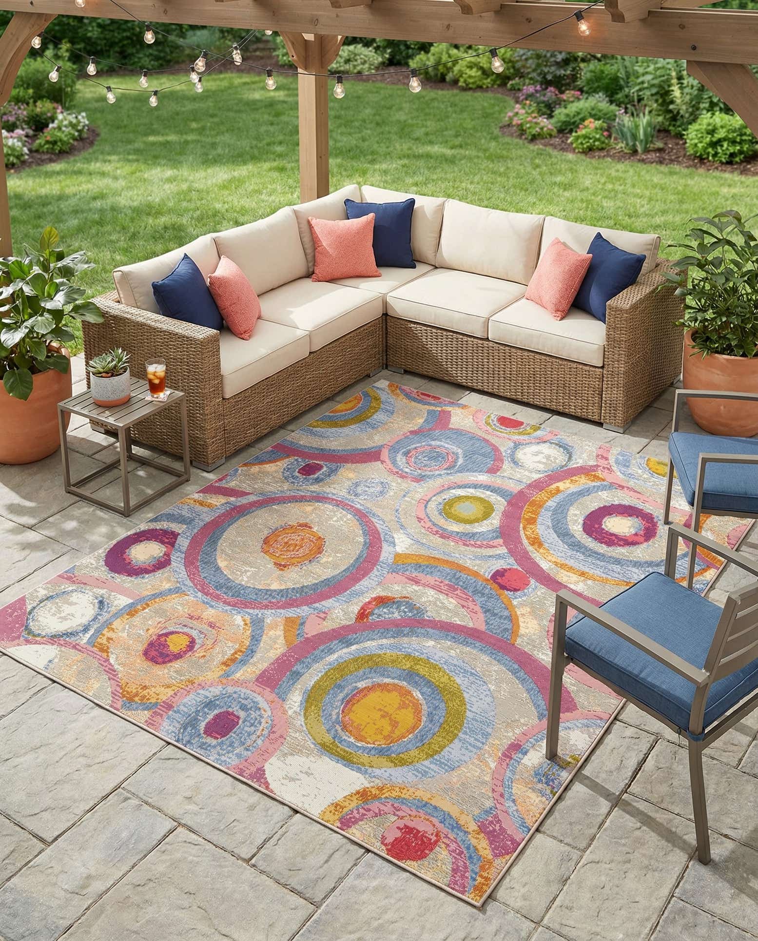 7' 10 x 7' 10 Easy-Clean Modern Indoor / Outdoor Square Rug