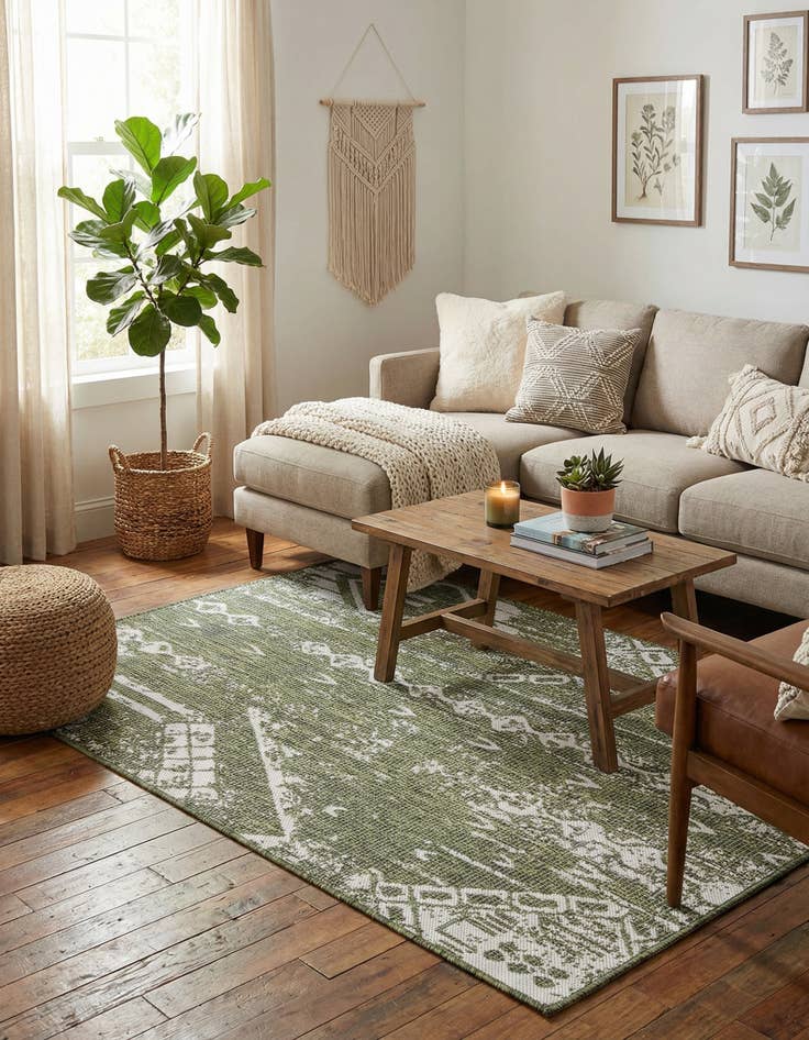 Detail image of  4' x 6'  Washable Bohemian Indoor / Outdoor Rug