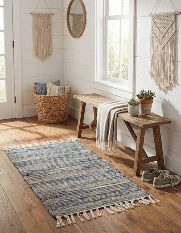 Blue Hand Woven Chindi Jute Rug