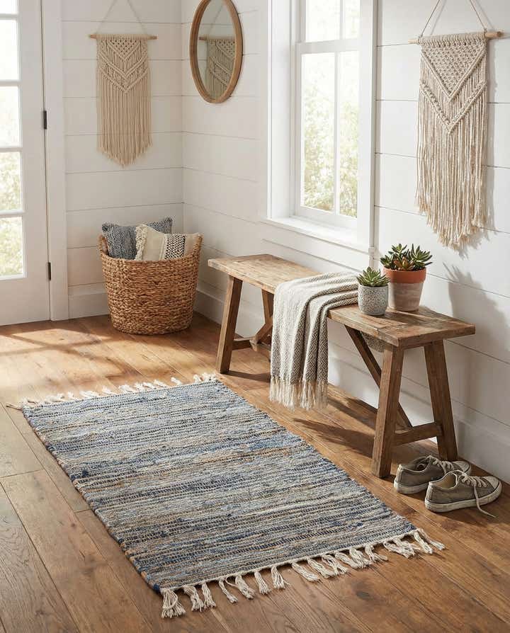 2' x 3' 1 Hand Woven Chindi Jute Rug