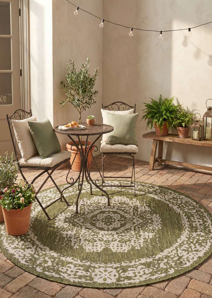 5' 3 x 5' 3 Easy-Clean Traditional Indoor / Outdoor Round Rug