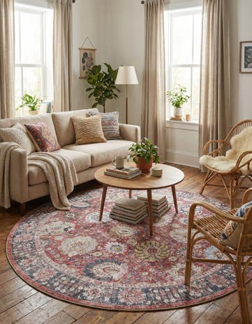 5' 1 x 5' 1 Washable Timeless Round Rug
