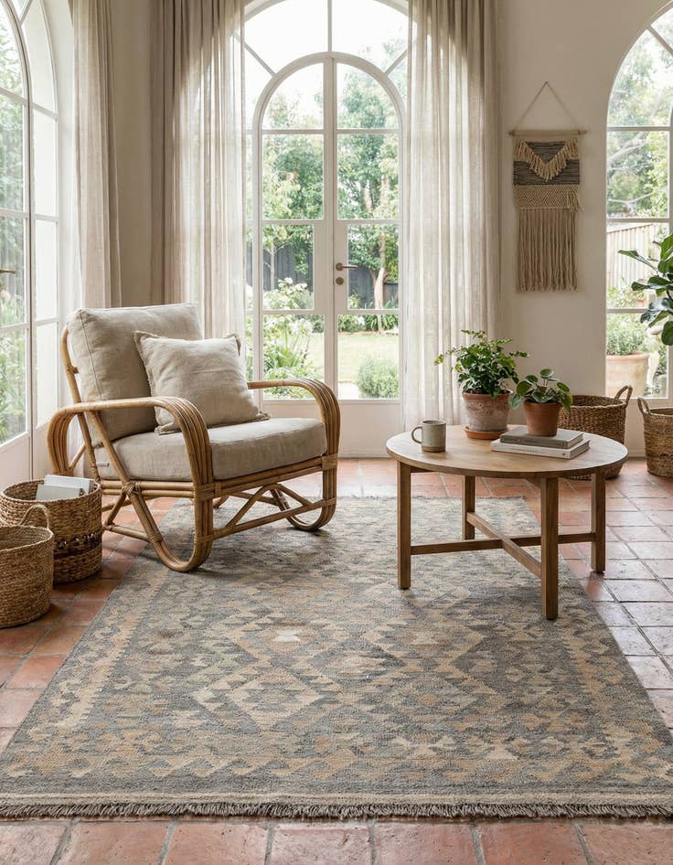 Detail image of  4' x 5' 11  Hand Woven Kilim Maymana Wool Rug