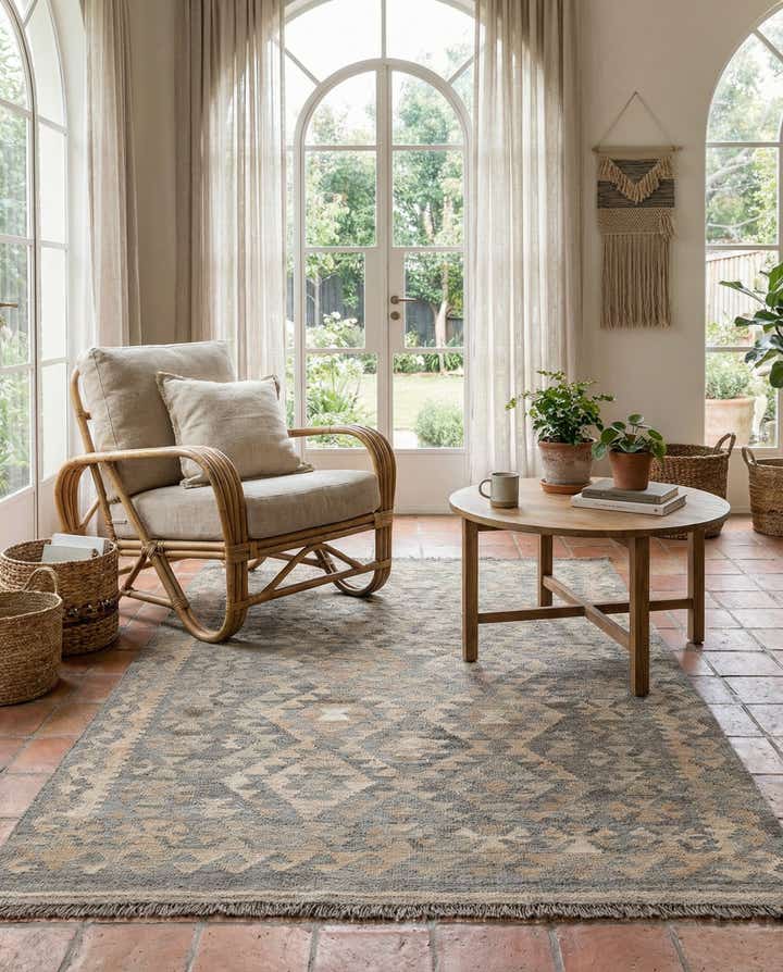 4' x 5' 11 Hand Woven Kilim Maymana Wool Rug