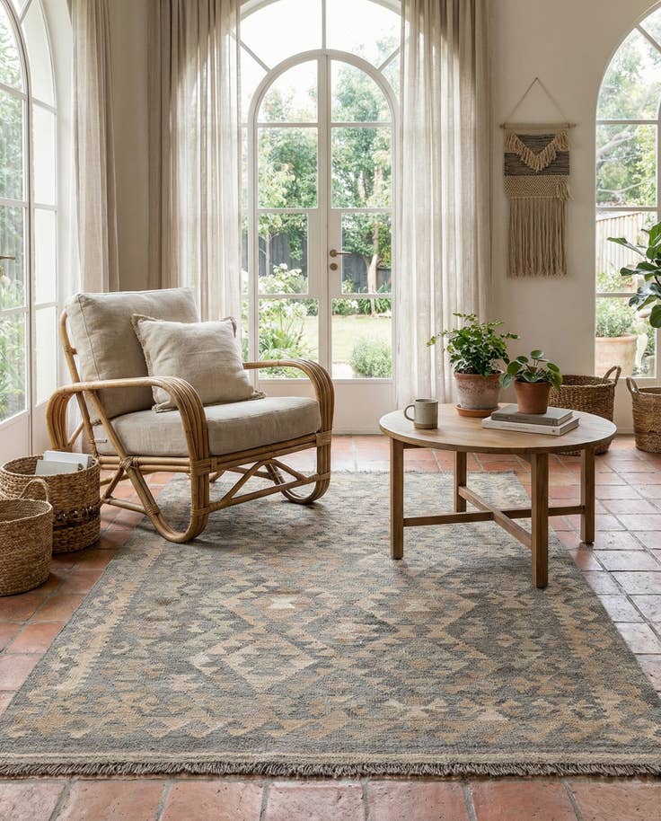 Detail image of 4' x 5' 11 Hand Woven Kilim Maymana Wool Rug