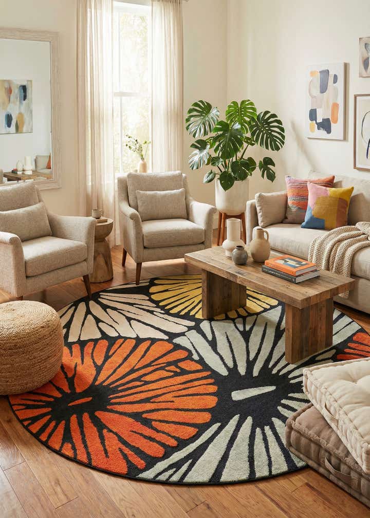 7' 10 x 7' 10 Easy-Clean Casablanca Indoor / Outdoor Round Rug