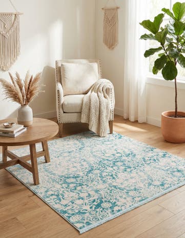 Light Blue Modern Classical Square Rug