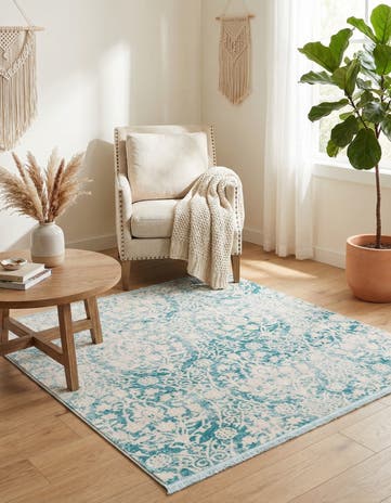 Light Blue New Vintage Square Rug