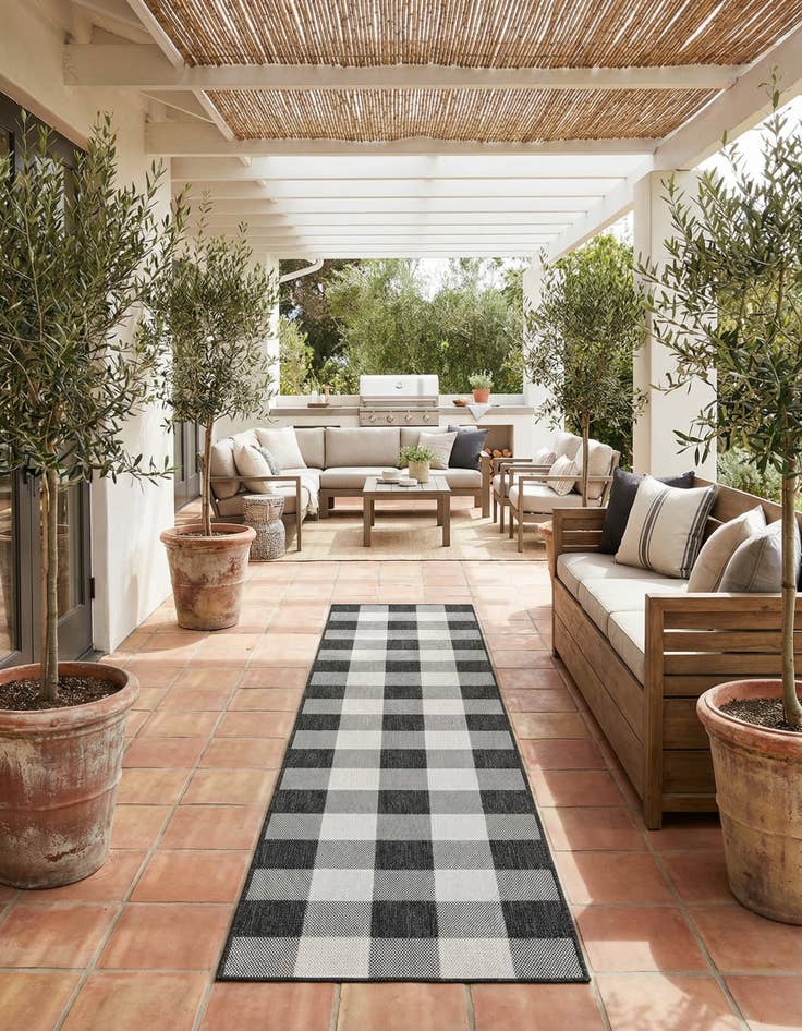 Detail image of 2' 7 x 12'  Washable Checkered Indoor / Outdoor Runner Rug