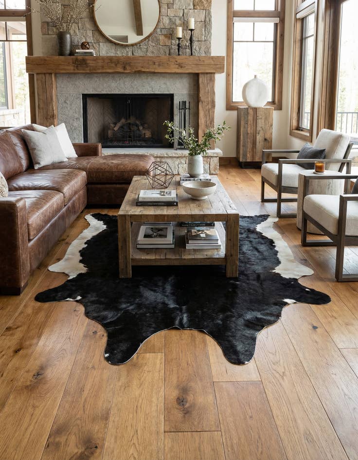 Detail image of 6' 8 x 7' Cowhide Leather Square Rug