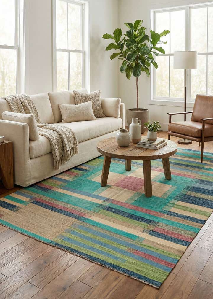 6' 8 x 9' 7 Hand Woven Kilim Modern Wool Rug