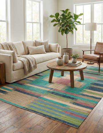 6' 8 x 9' 7 Hand Woven Kilim Modern Wool Rug