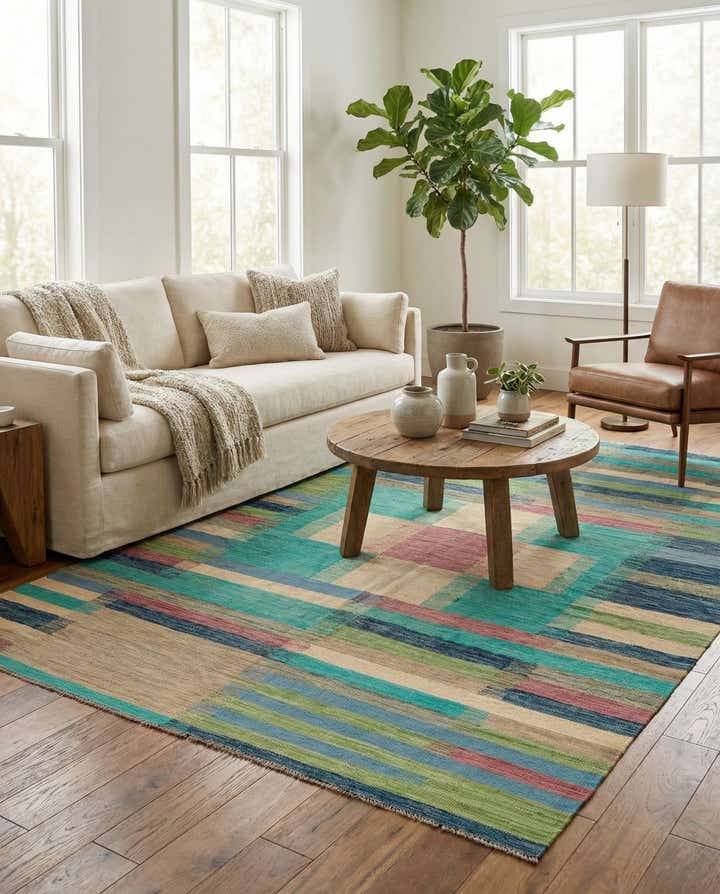 6' 8 x 9' 7 Hand Woven Kilim Modern Wool Rug