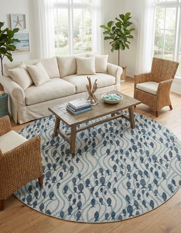 Detail image of  13' x 13'  Washable Coastal Indoor / Outdoor Round Rug