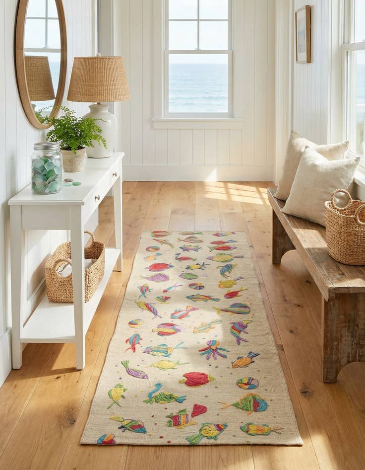 Detail image of 2' 7 x 7' 9  Hand Woven Kilim Suzani Wool Runner Rug