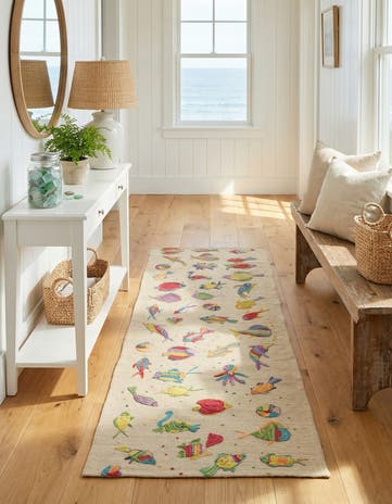 2' 7 x 7' 9 Hand Woven Kilim Suzani Wool Runner Rug