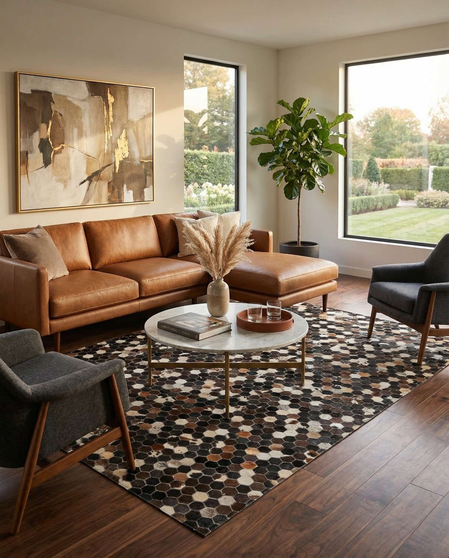 5' 1 x 7' 10 Cowhide Leather Rug