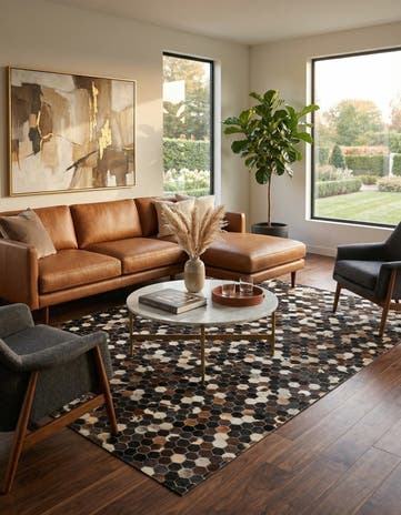 5' 1 x 7' 10 Cowhide Leather Rug