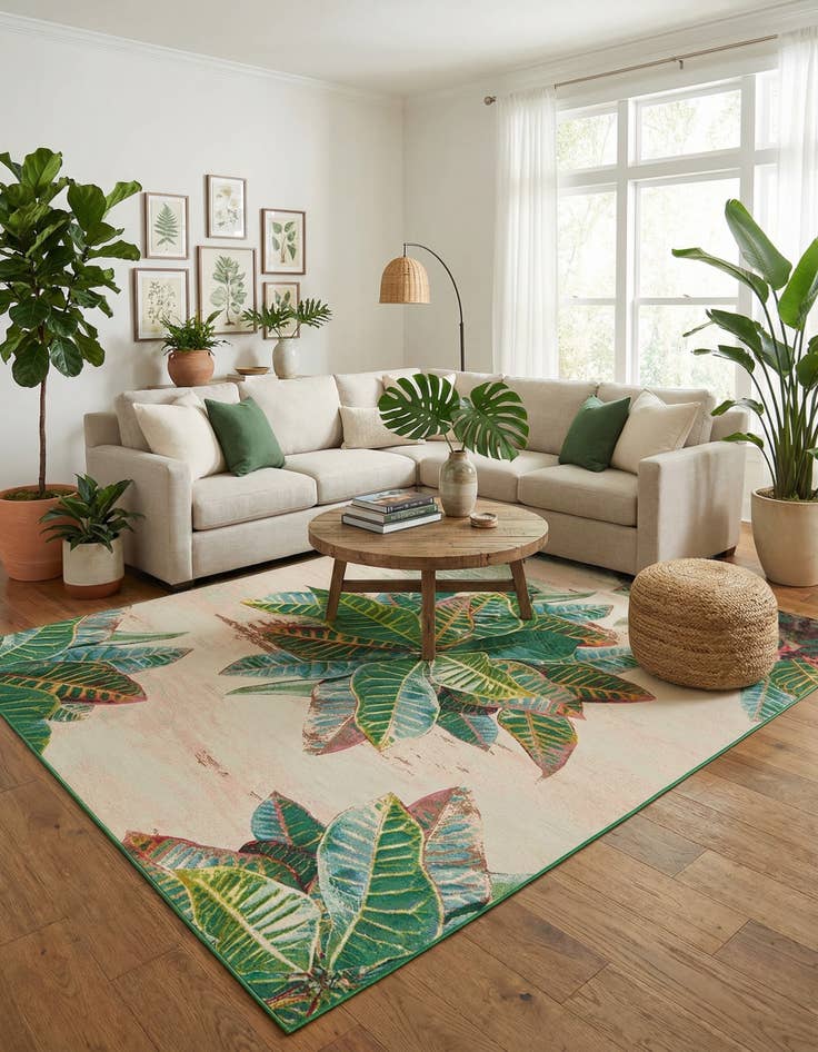 Detail image of 10' x 13' Easy-Clean Botanical Indoor / Outdoor Rug