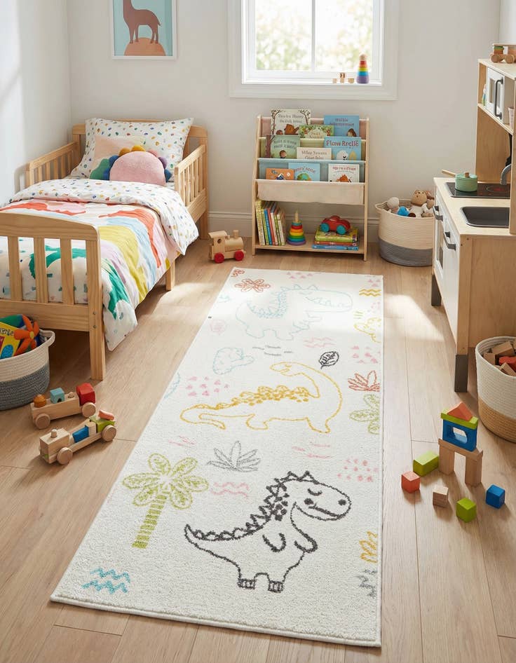 Detail image of 2' 2 x 6' 1 Dinosaur Whimsy Kids Runner Rug