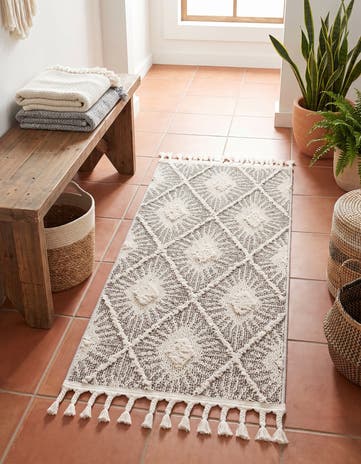 Gray Ivory Boho Runner Rug