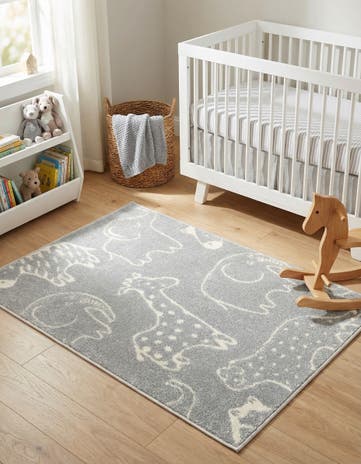 Gray Animals Whimsy Kids Rug