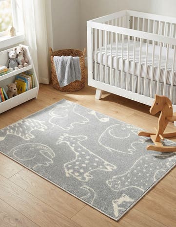 Gray Animals Whimsy Kids Rug
