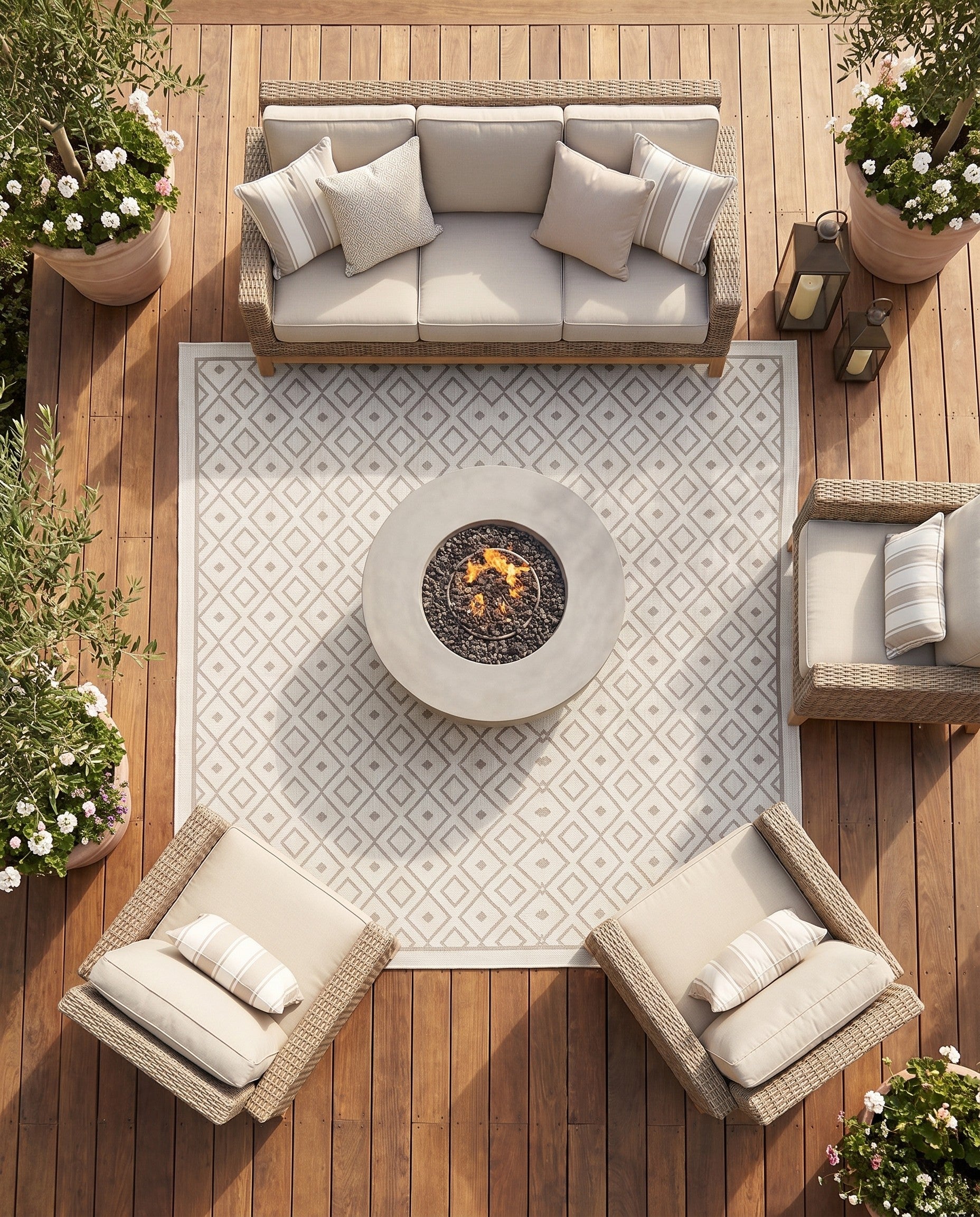 Ivory Easy-Clean Lattice Indoor / Outdoor Square Rug