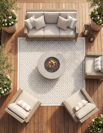 Ivory Easy-Clean Lattice Indoor / Outdoor Square Rug