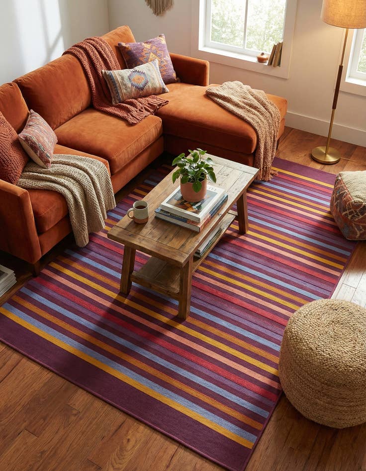 Detail image of 5' 3 x 8' Easy-Clean Striped Indoor / Outdoor Rug