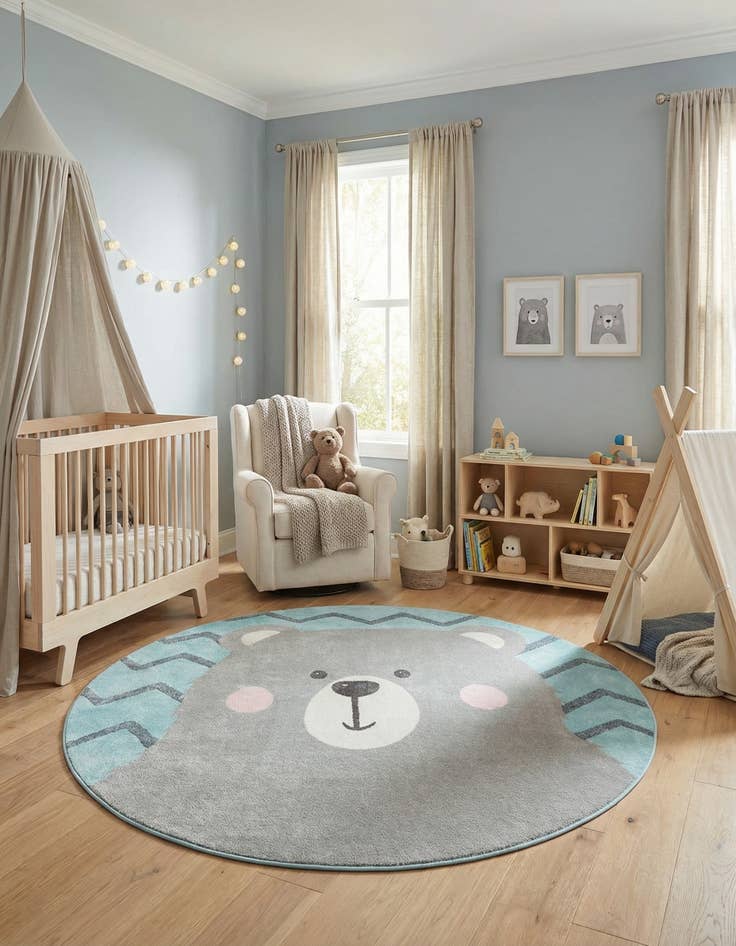 Detail image of  7' 10 x 7' 10 Bear Whimsy Kids Round Rug