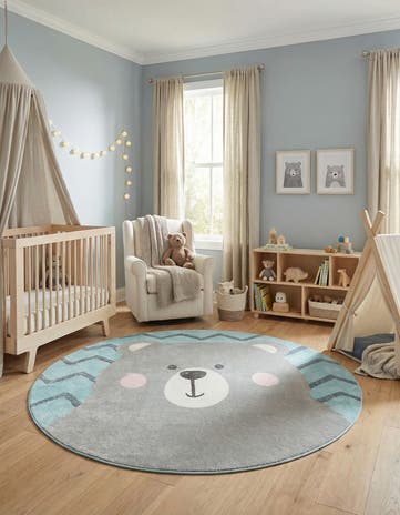 7' 10 x 7' 10 Bear Whimsy Kids Round Rug