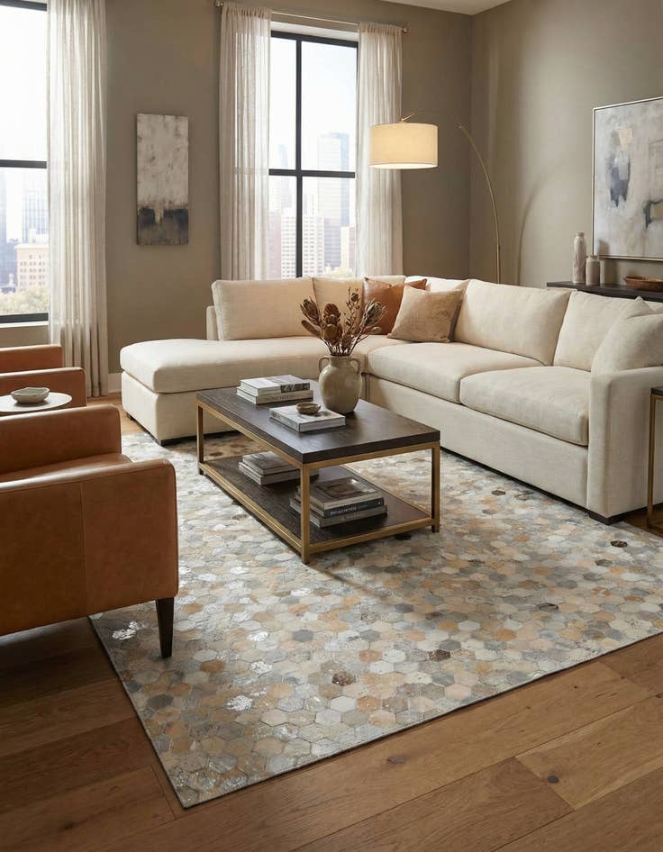 Detail image of 5' 1 x 8' Cowhide Leather Rug